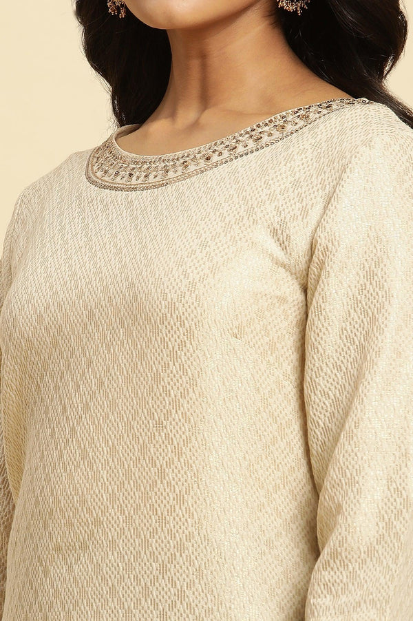 Ecru Dobby Embellished Kurta