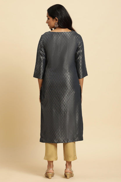 Dark Grey Dobby Embellished Kurta - wforwoman