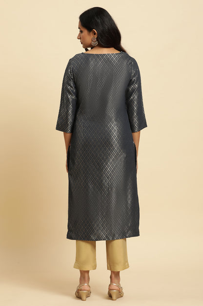 Grey Solid Sequined Straight Cotton Kurta