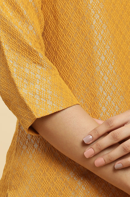 Yellow Solid Sequined Straight Cotton Kurta