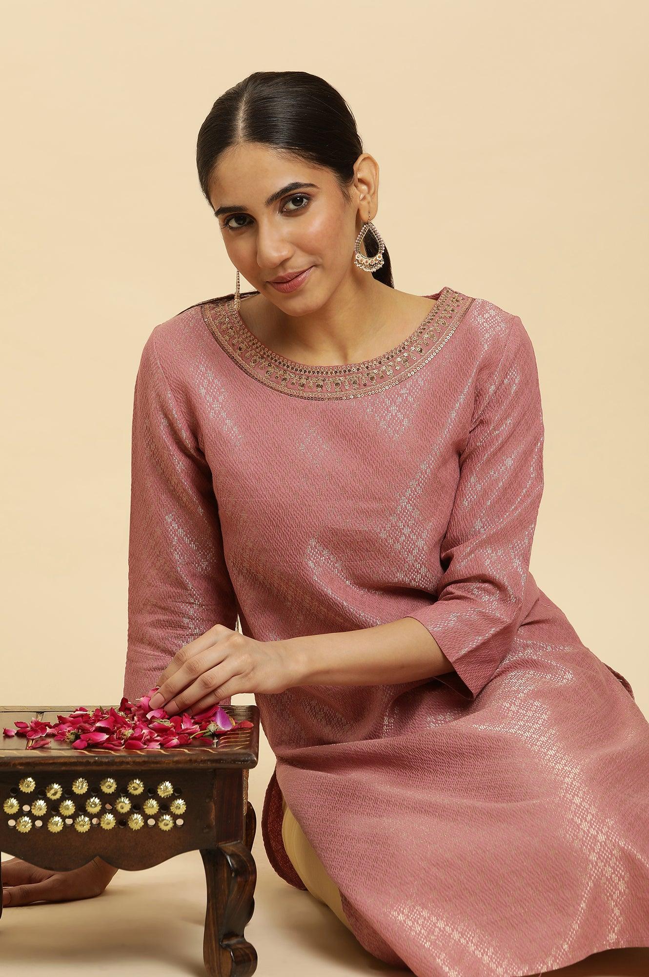 Purple Dobby Embellished Kurta - wforwoman