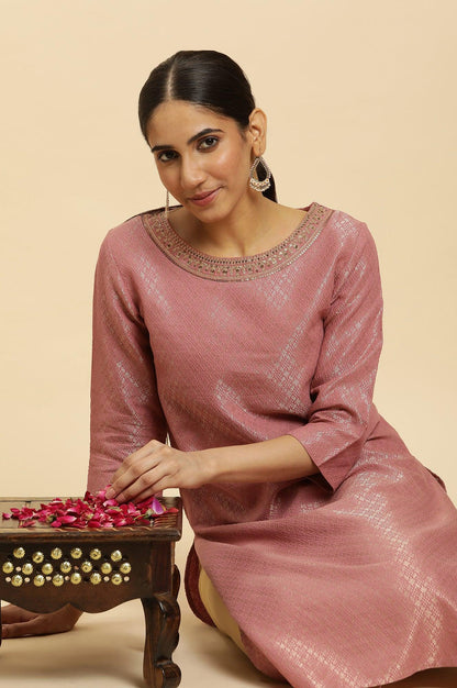 Purple Dobby Embellished Kurta - wforwoman