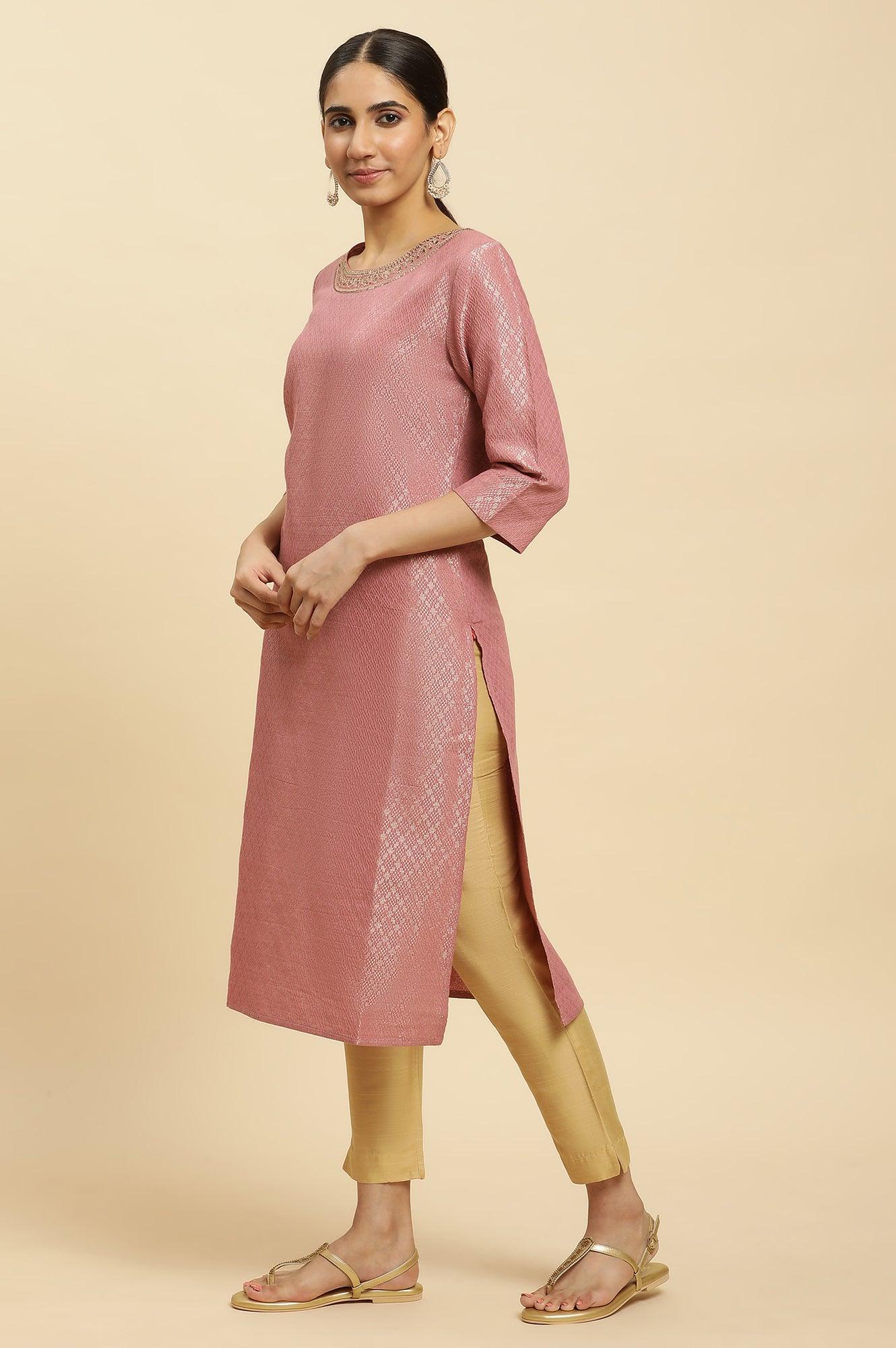 Purple Dobby Embellished Kurta - wforwoman