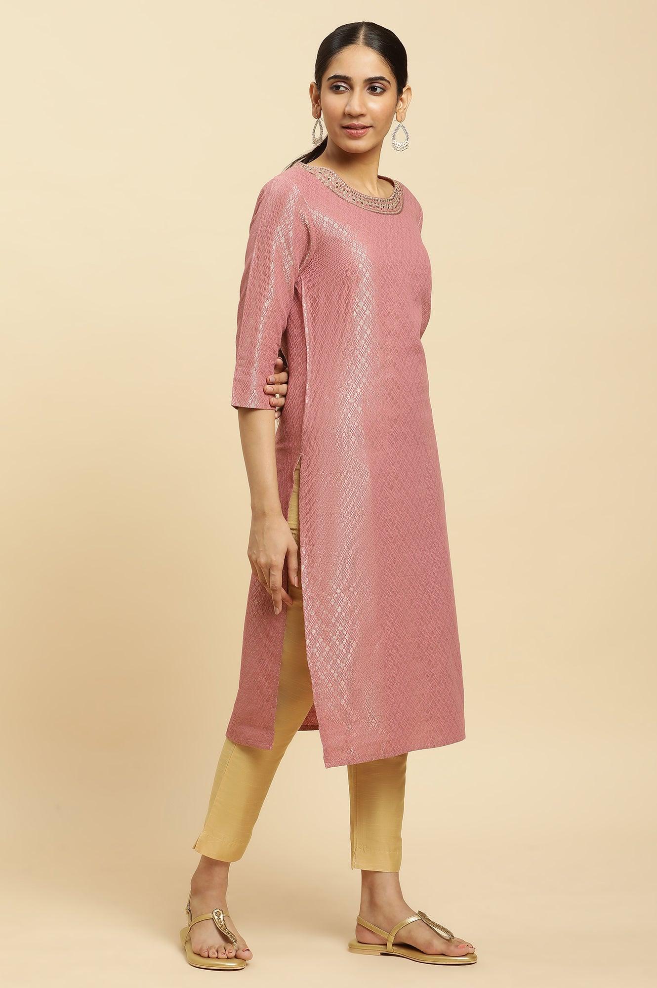 Purple Dobby Embellished Kurta - wforwoman