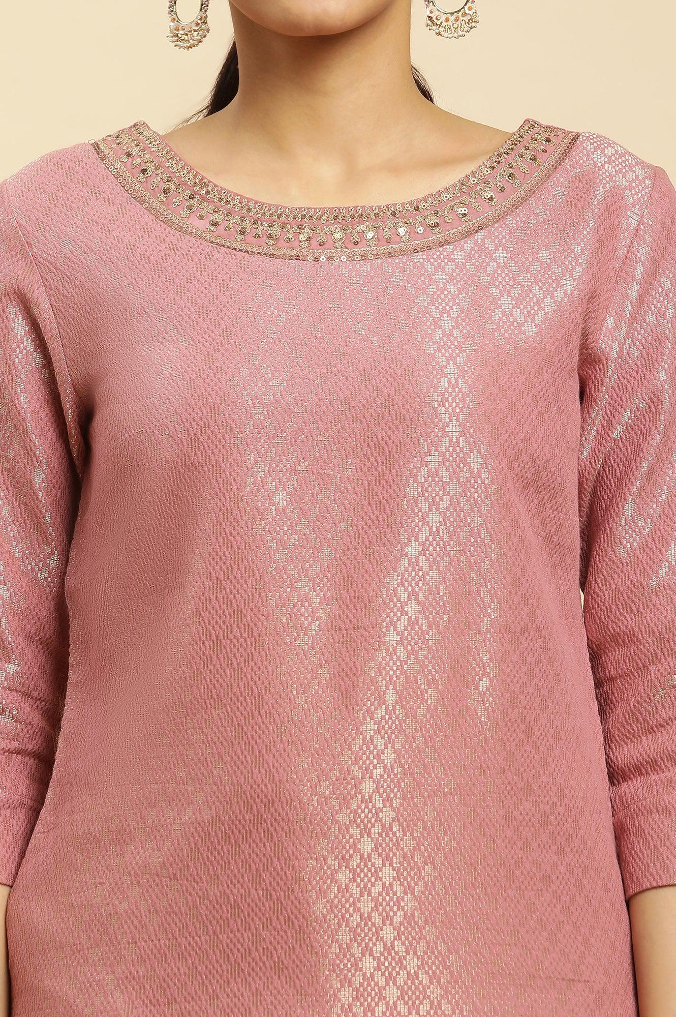 Purple Dobby Embellished Kurta - wforwoman