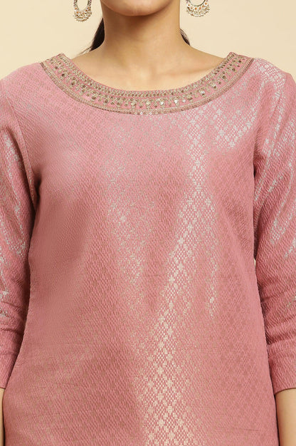 Purple Dobby Embellished Kurta - wforwoman