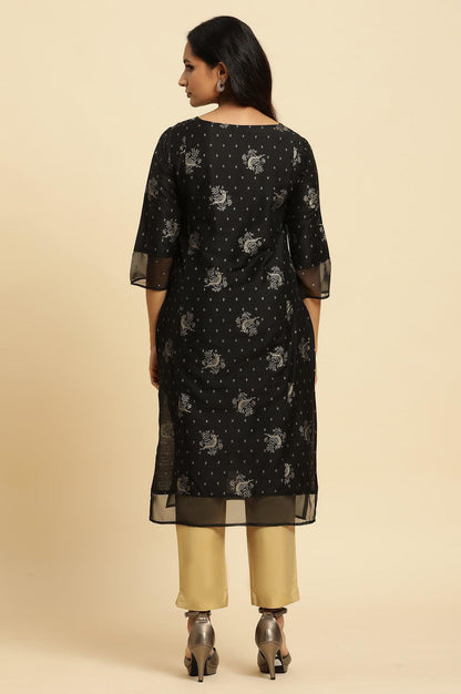 Black Zari Embroidered Festive Kurta - wforwoman