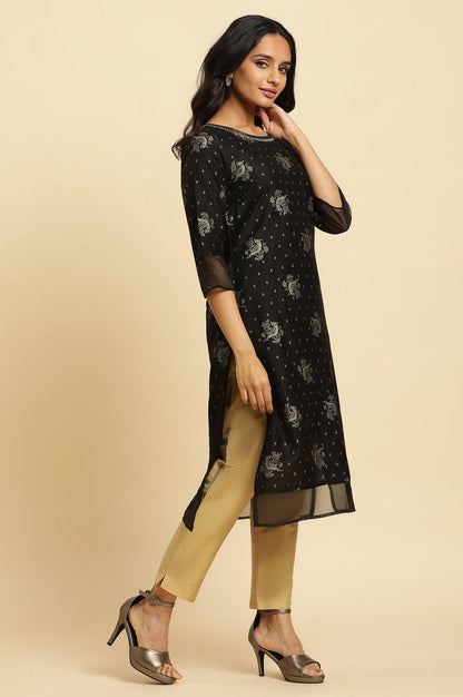 Black Zari Embroidered Festive Kurta - wforwoman