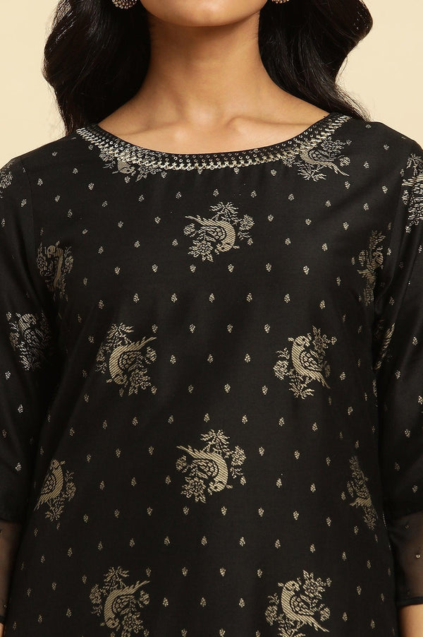 Black Zari Embroidered Festive Kurta