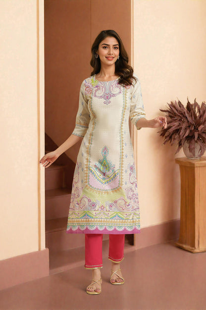 White Ethnic Motif Pure Cotton Straight Kurta