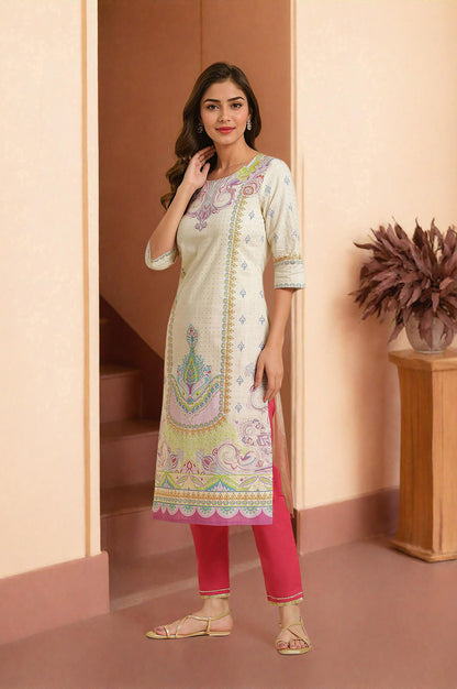 White Ethnic Motif Pure Cotton Straight Kurta