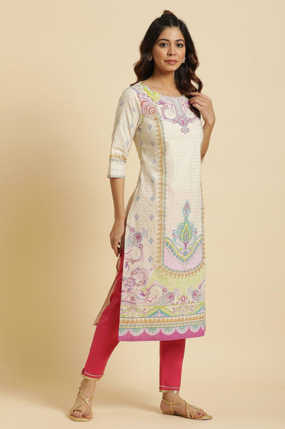 Ecru Straight Kurta With Multi-Coloured Print - wforwoman