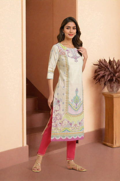 White Ethnic Motif Pure Cotton Straight Kurta