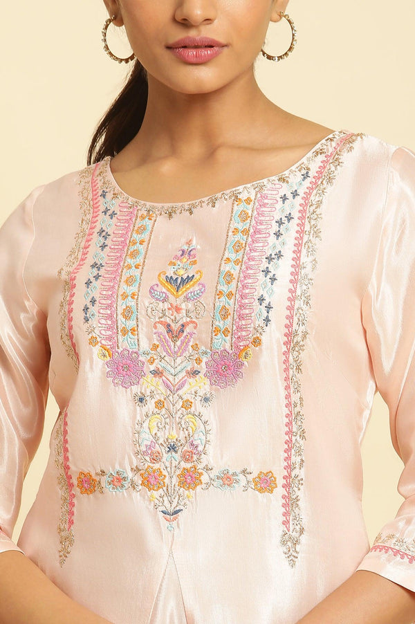 Peach Embroidered Flared Kurta