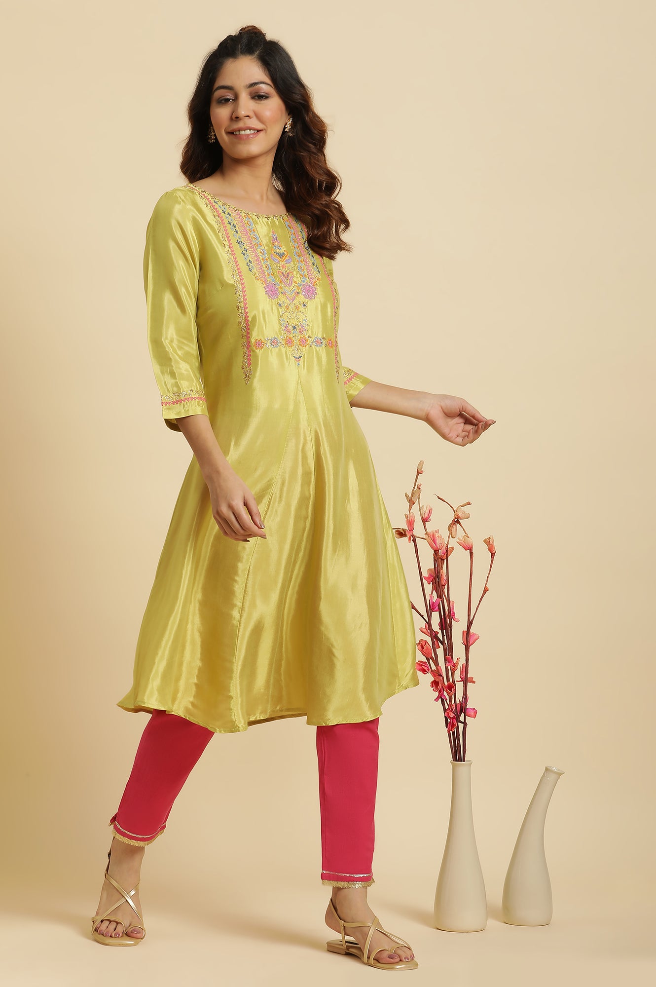 Green Embroidered Shantun Festive Kurta