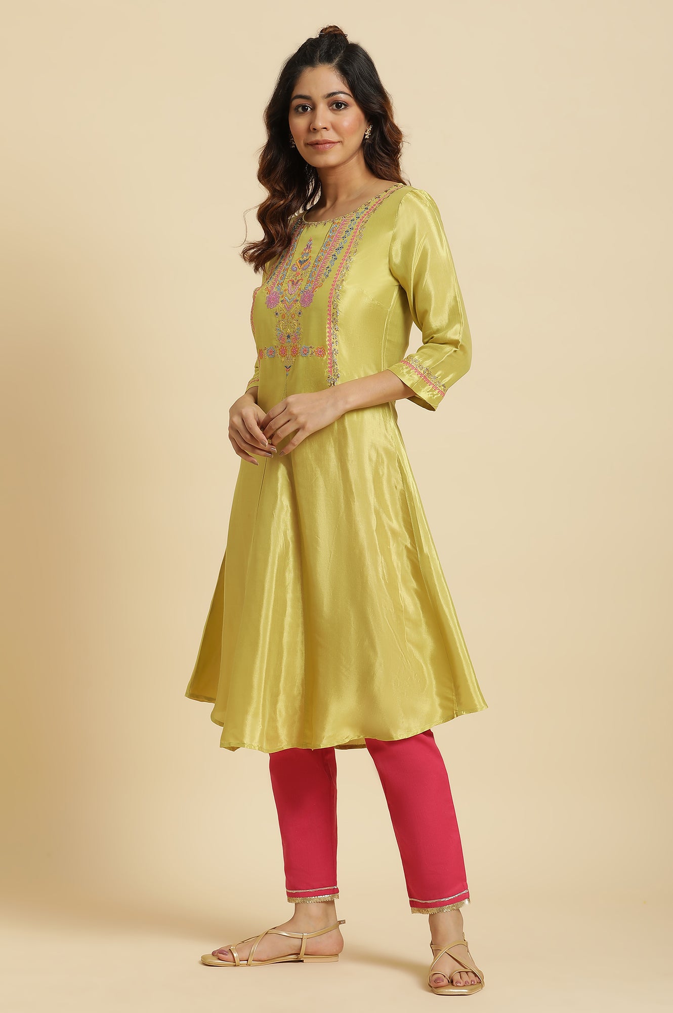 Green Embroidered Shantun Festive Kurta