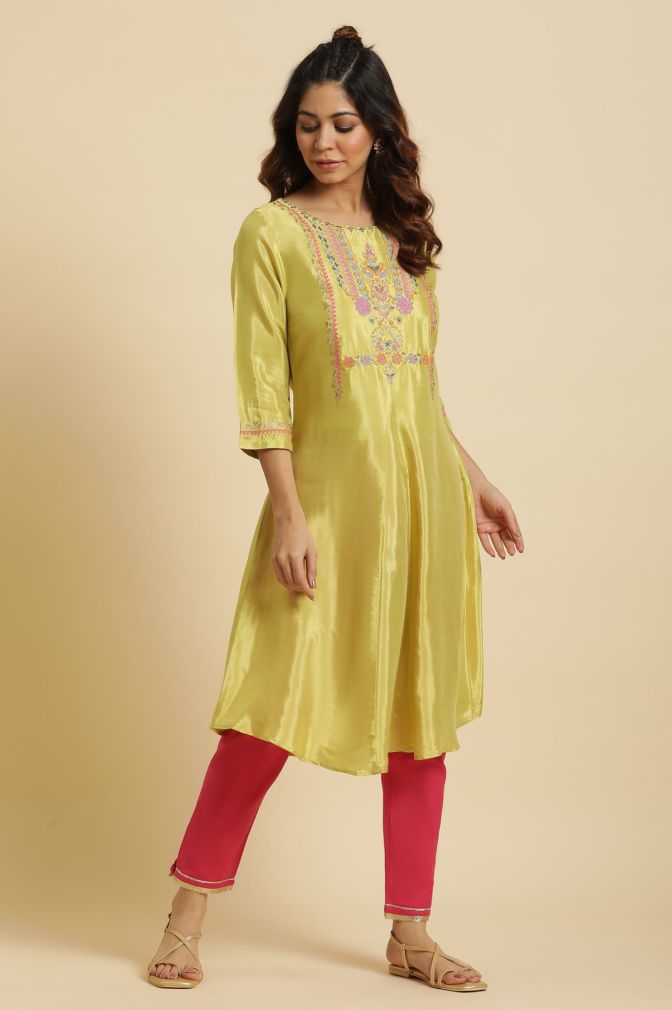 Green Embroidered Shantun Festive Kurta