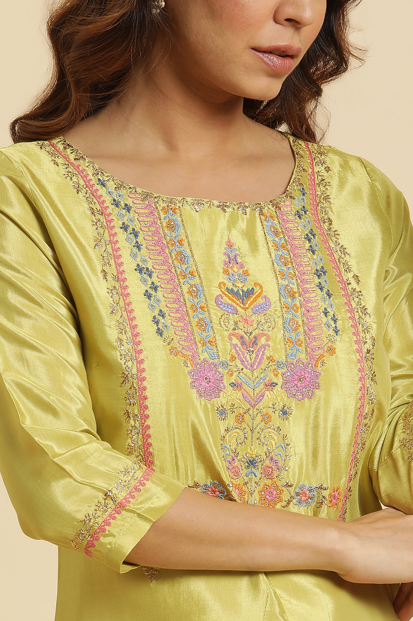 Green Embroidered Shantun Festive Kurta