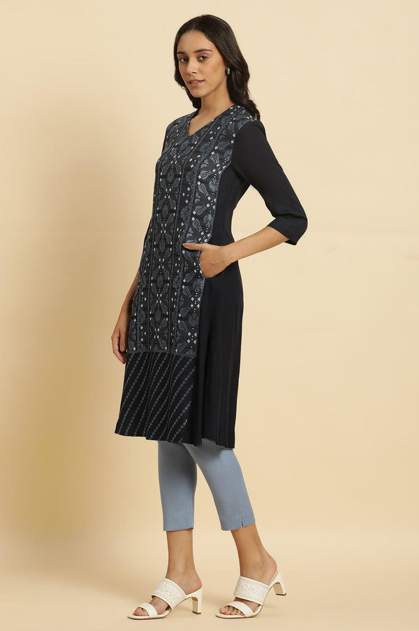 Blue Suzani Motif Dobby Straight Kurta