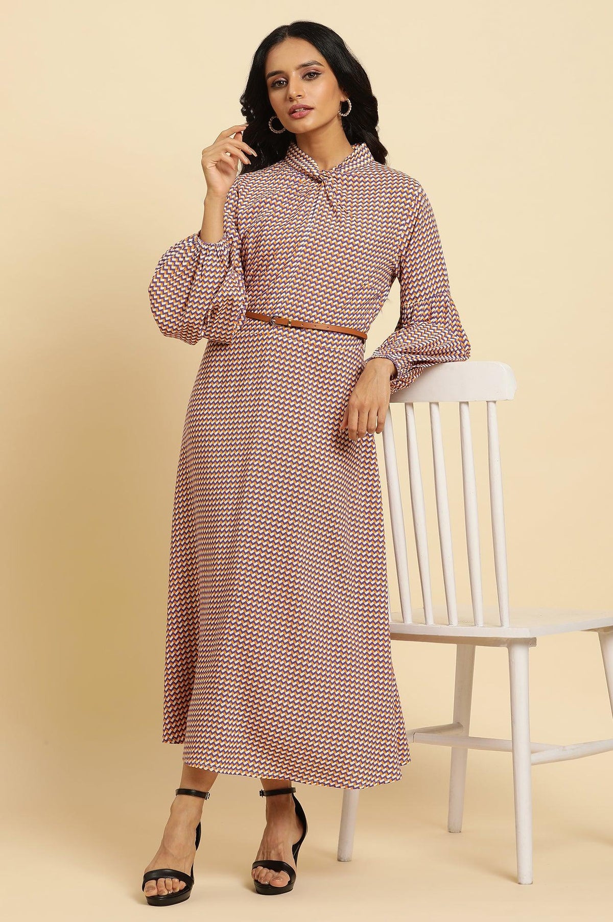 Multi-Coloured A-Line Geometric Printed Dress - XS
