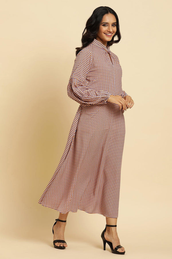 Multi-Coloured A-Line Geometric Printed Dress