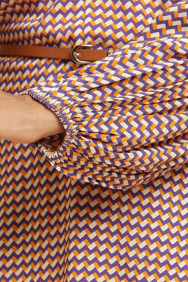 Multi-Coloured A-Line Geometric Printed Dress