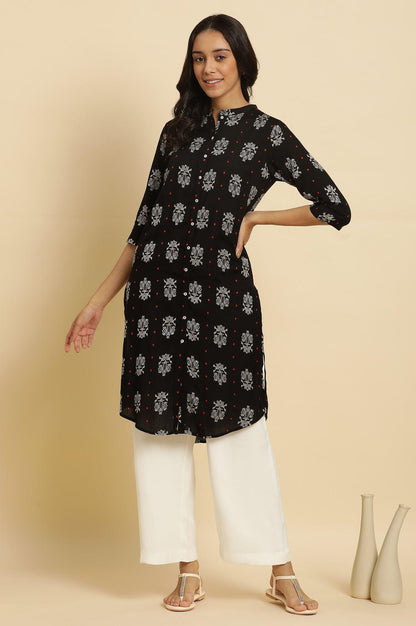 Black Printed Shirt Style Kurta - wforwoman