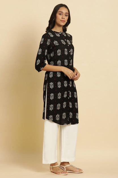 Black Printed Shirt Style Kurta - wforwoman