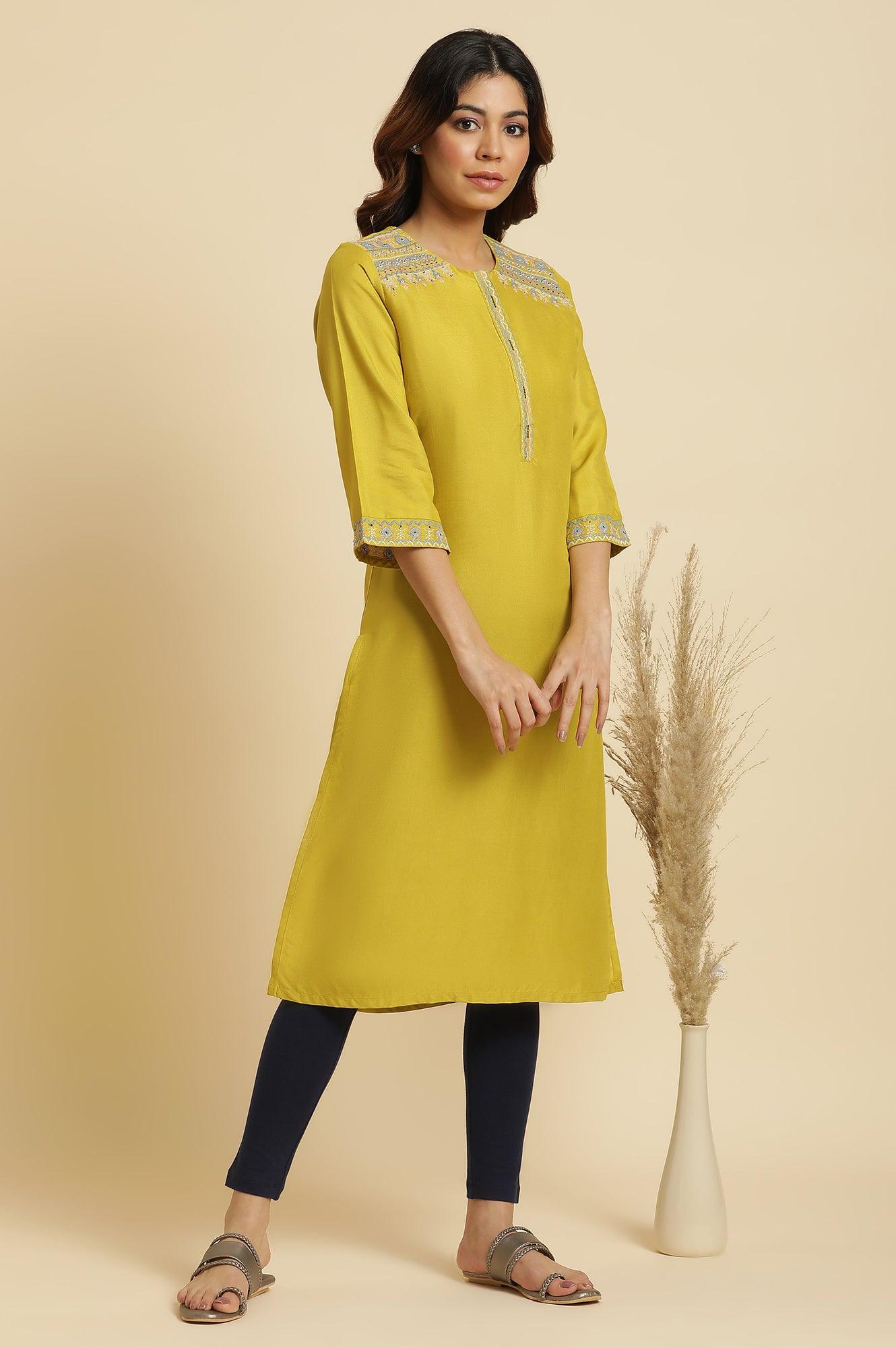 Cress Green Embroidered Kurta - wforwoman
