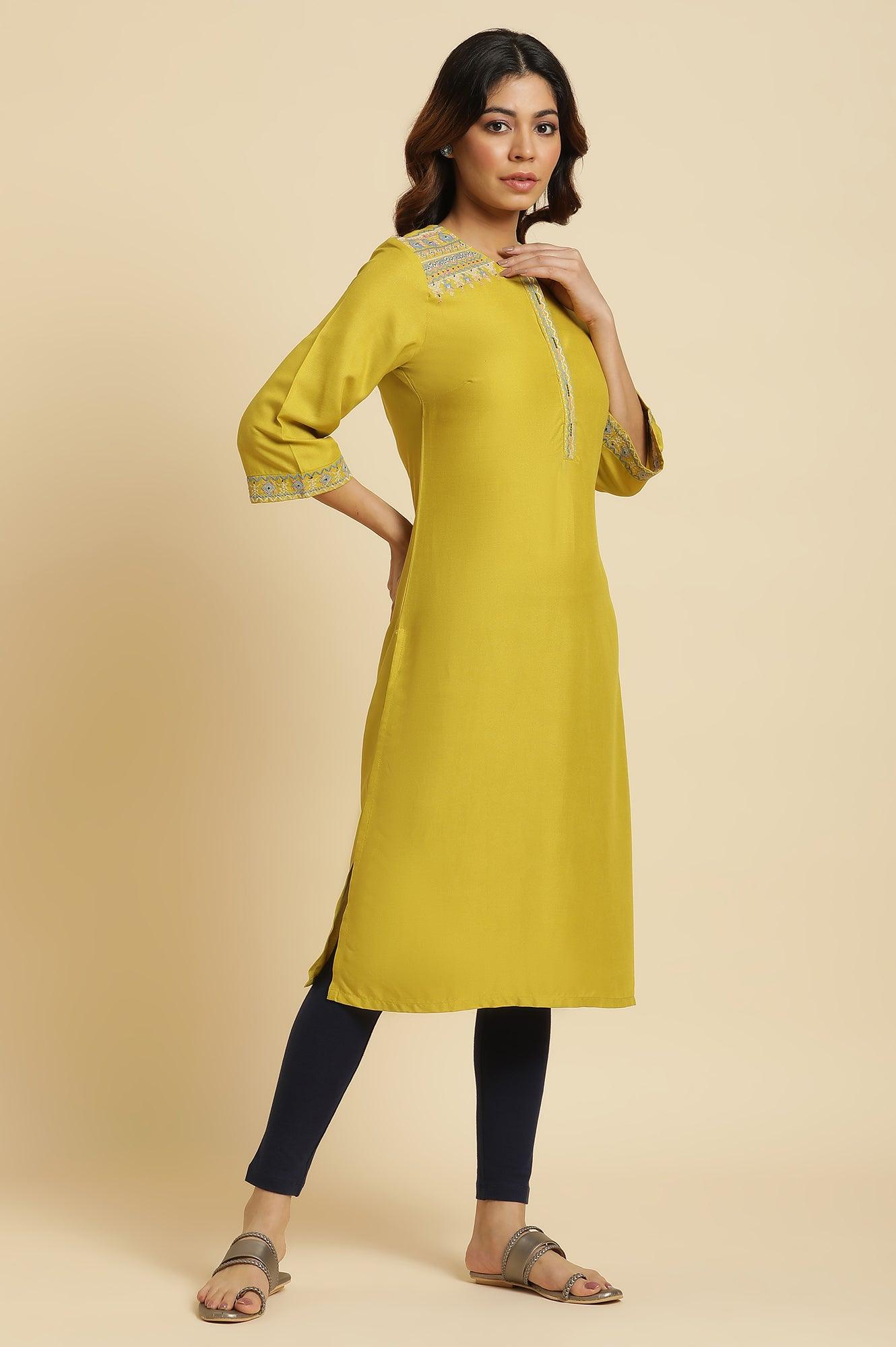 Cress Green Embroidered Kurta - wforwoman