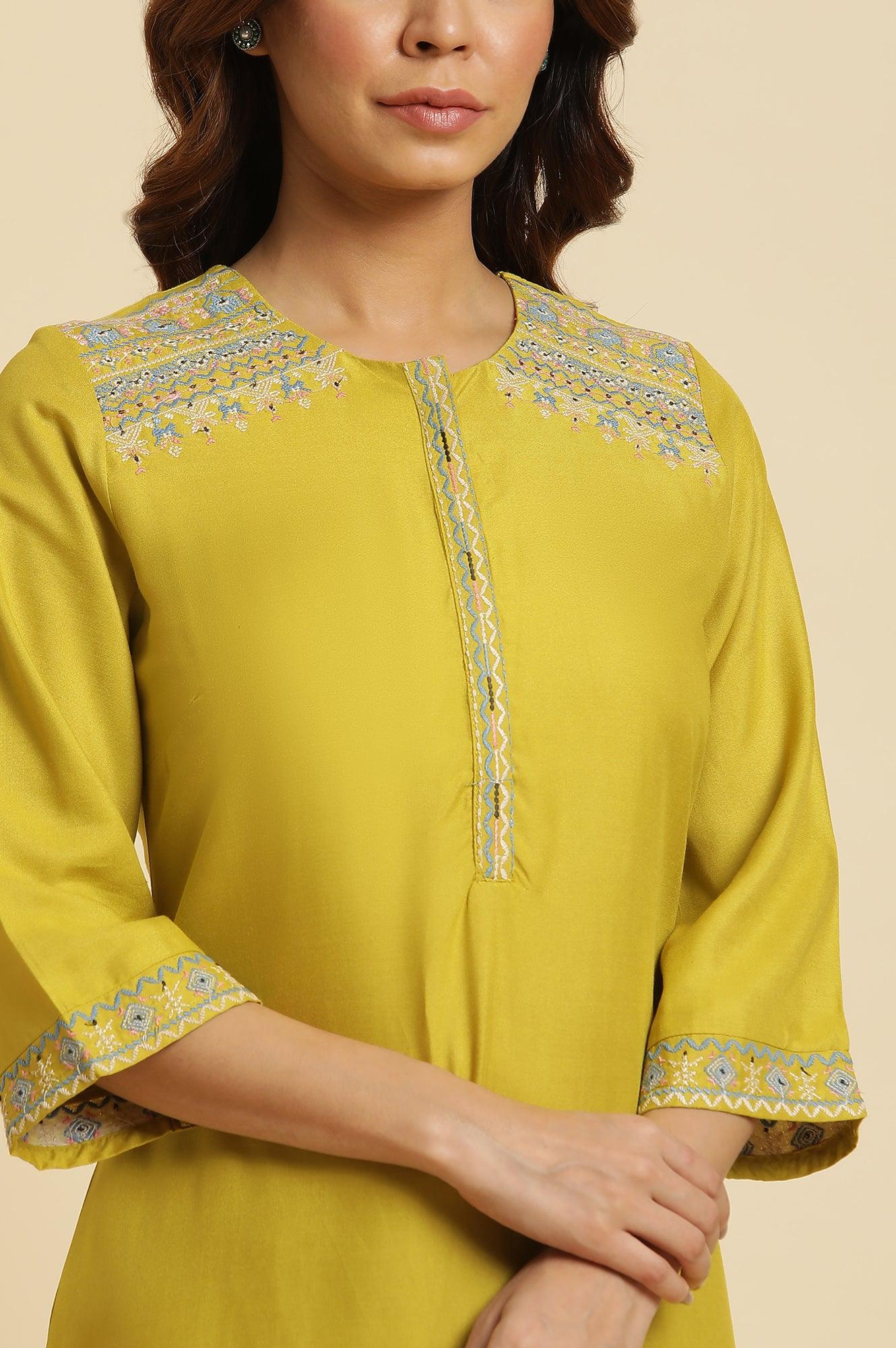 Cress Green Embroidered Kurta - wforwoman