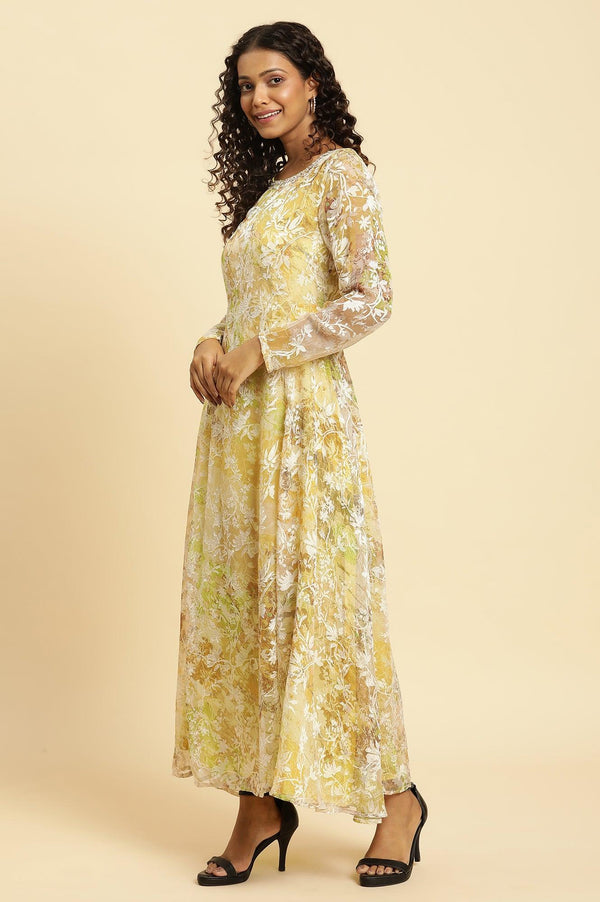 Yellow Self-Designed Flared Dress