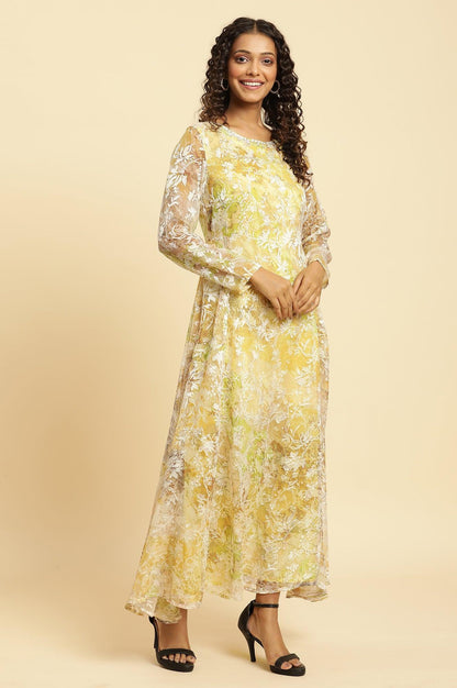 Yellow Self-Designed Flared Dress - wforwoman