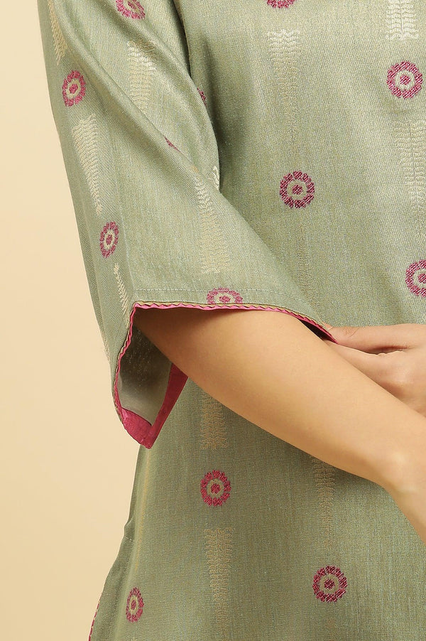 Green Printed Jacquard Kurta