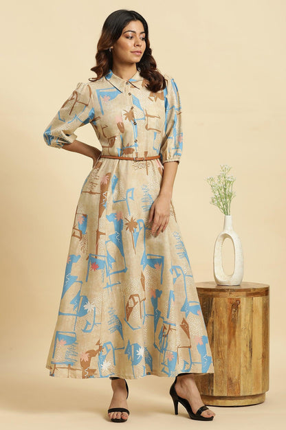 Buy Beige Abstract Printed Maxi Dress with Belt Western Style Online for Woman | WforWoman Buy Beige Abstract Printed Maxi Dress with Belt Western Style Online for Woman | WforWoman