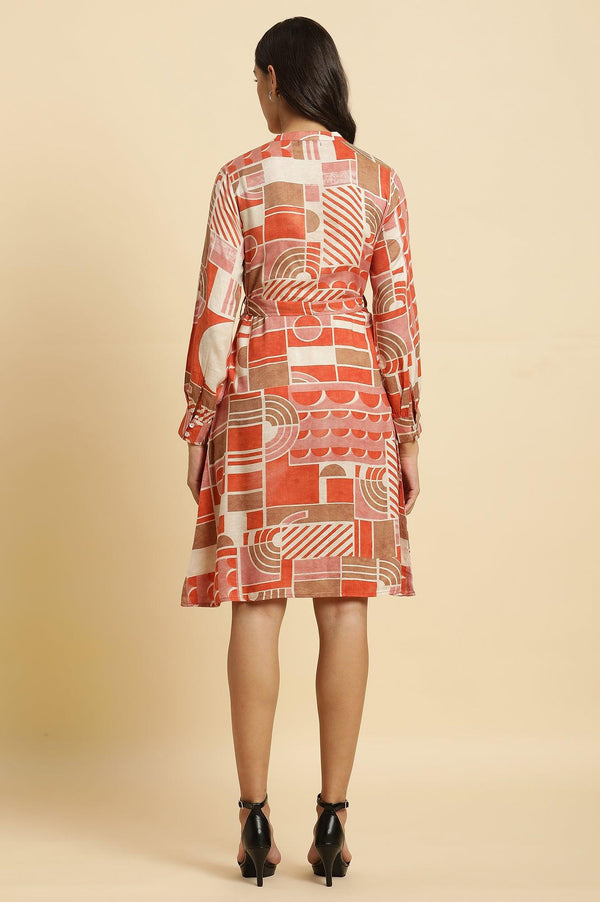 Orange Abstract Printed Western Dress