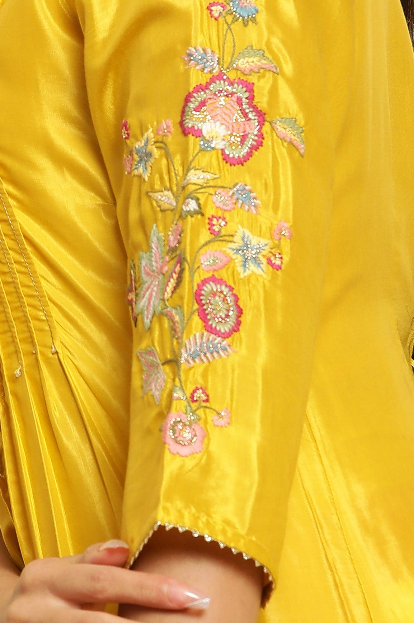 Marigold Yellow Embroidered Kurta - wforwoman