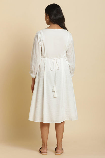 Ecru Gathered Dress In Multi-Coloured Embroidery - wforwoman