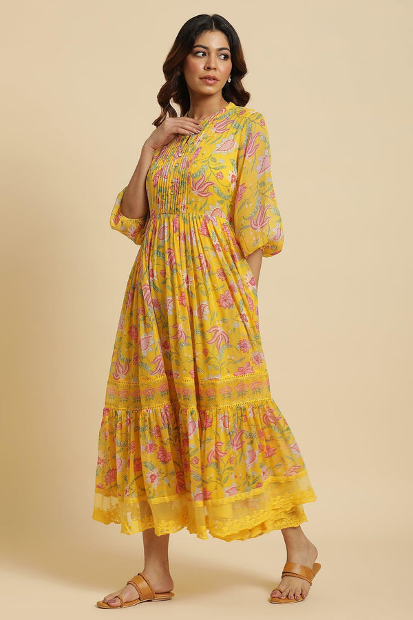 Yellow Floral Chiffon Maxi Dress