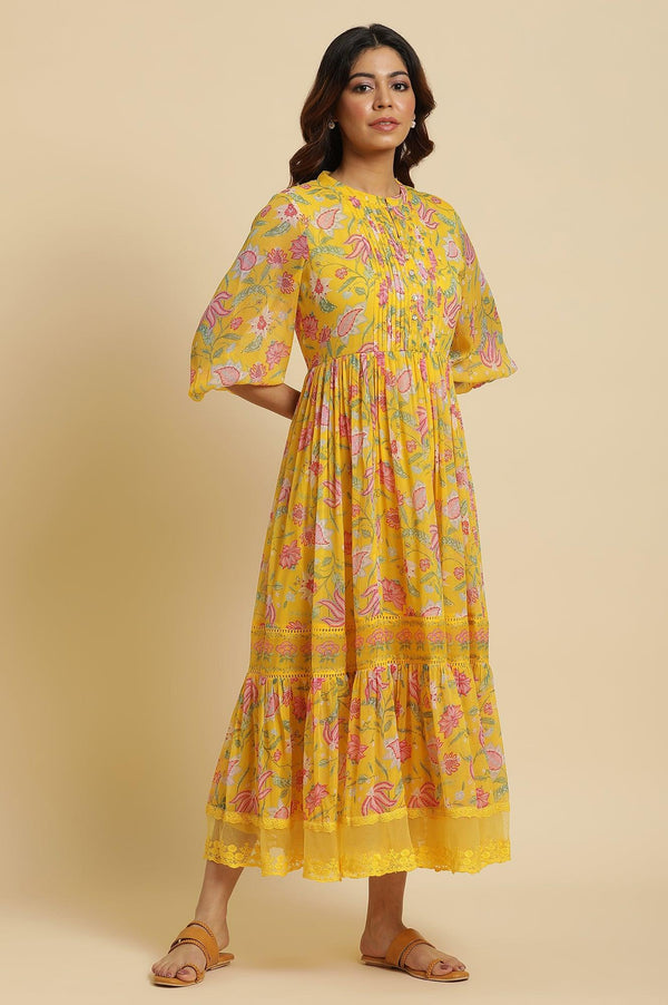 Yellow Floral Chiffon Maxi Dress