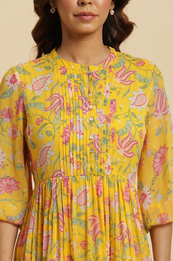 Yellow Floral Chiffon Maxi Dress