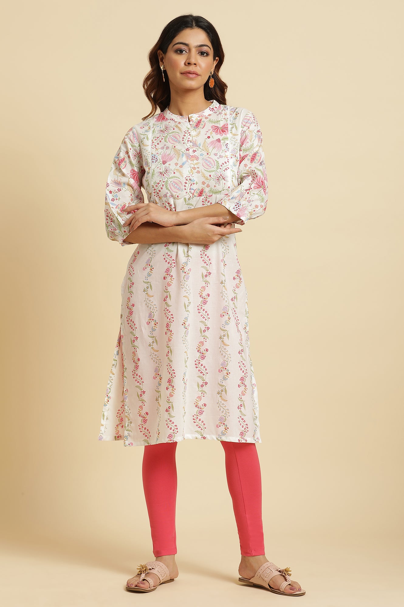 White Floral Lace Straight Cotton Kurta