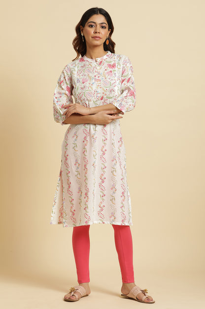 White Floral Lace Straight Cotton Kurta
