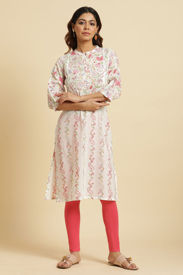 White Floral Lace Straight Cotton Kurta