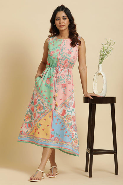 Multi-Coloured Floral Printed Sleeveless Dress - wforwoman