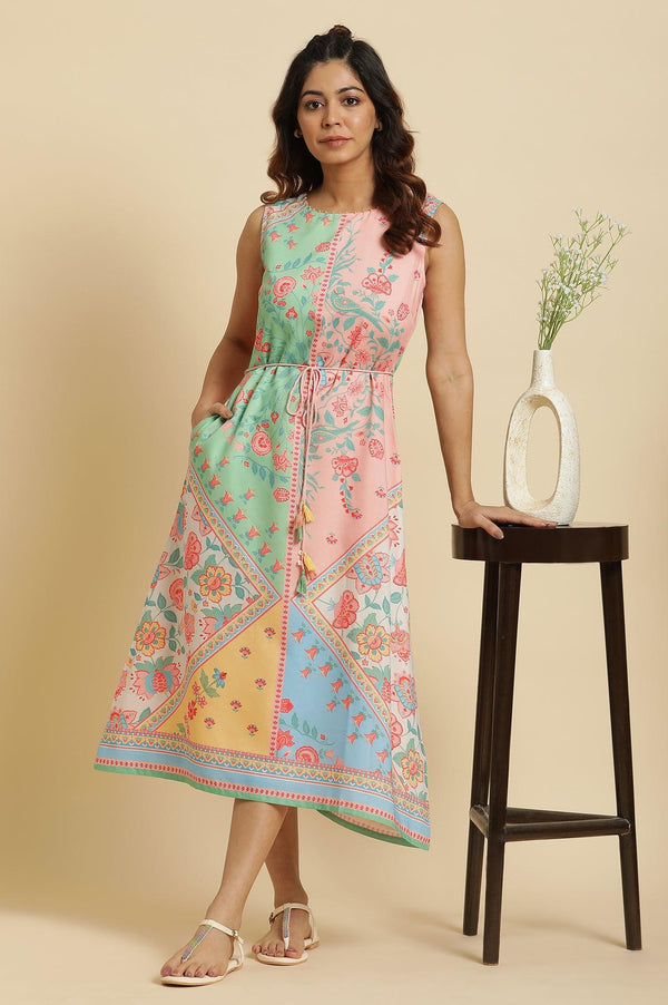 Multi‑Coloured Floral Printed Sleeveless Rayon Midi Dress