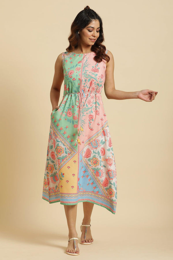 Multi‑Coloured Floral Printed Sleeveless Rayon Midi Dress