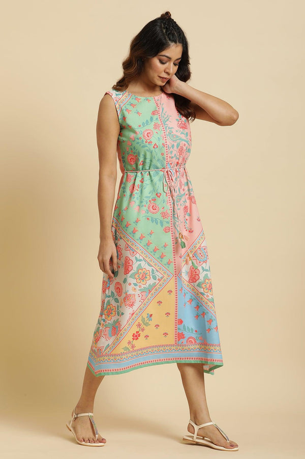 Multi‑Coloured Floral Printed Sleeveless Rayon Midi Dress