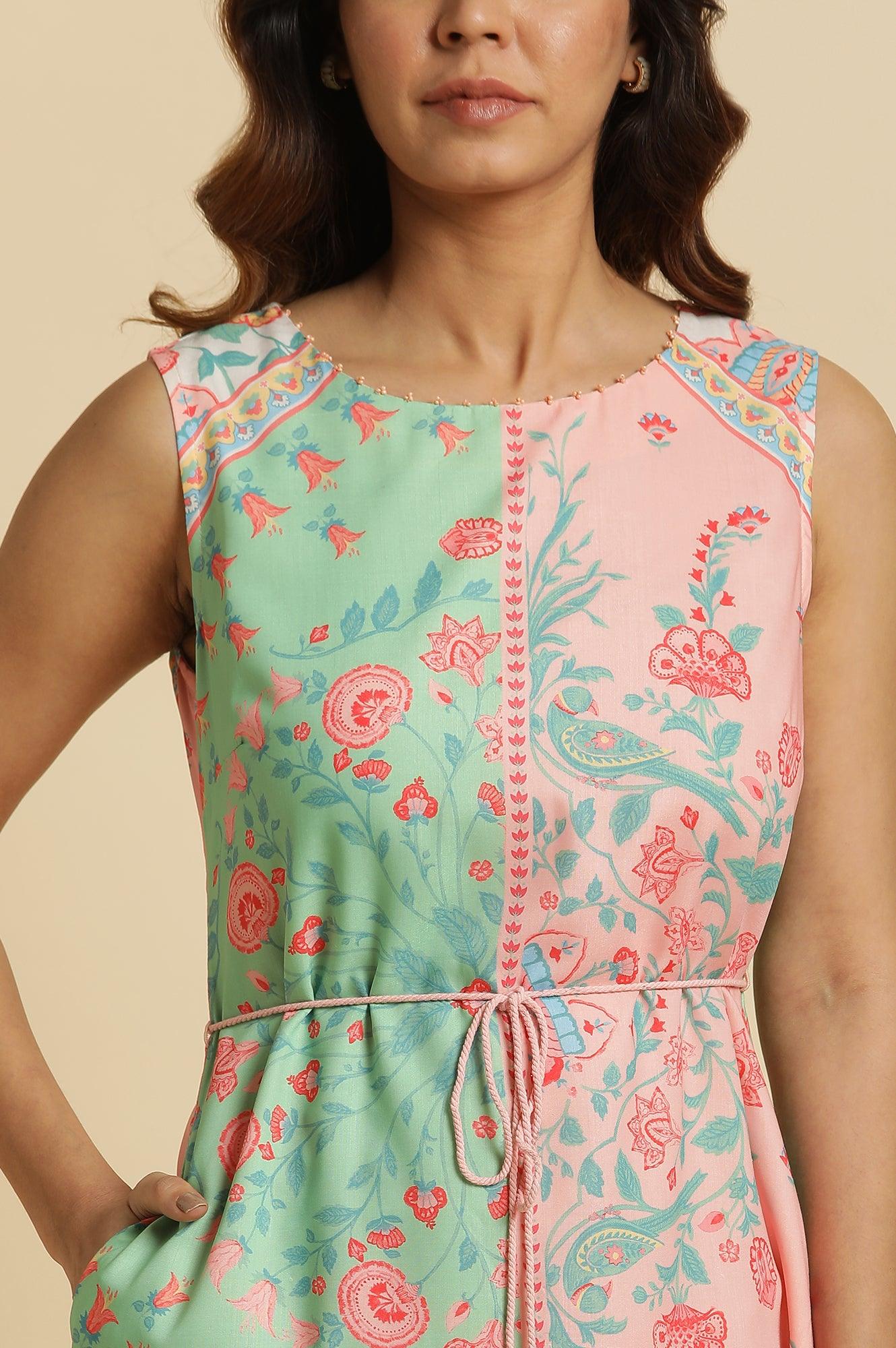 Multi-Coloured Floral Printed Sleeveless Dress - wforwoman