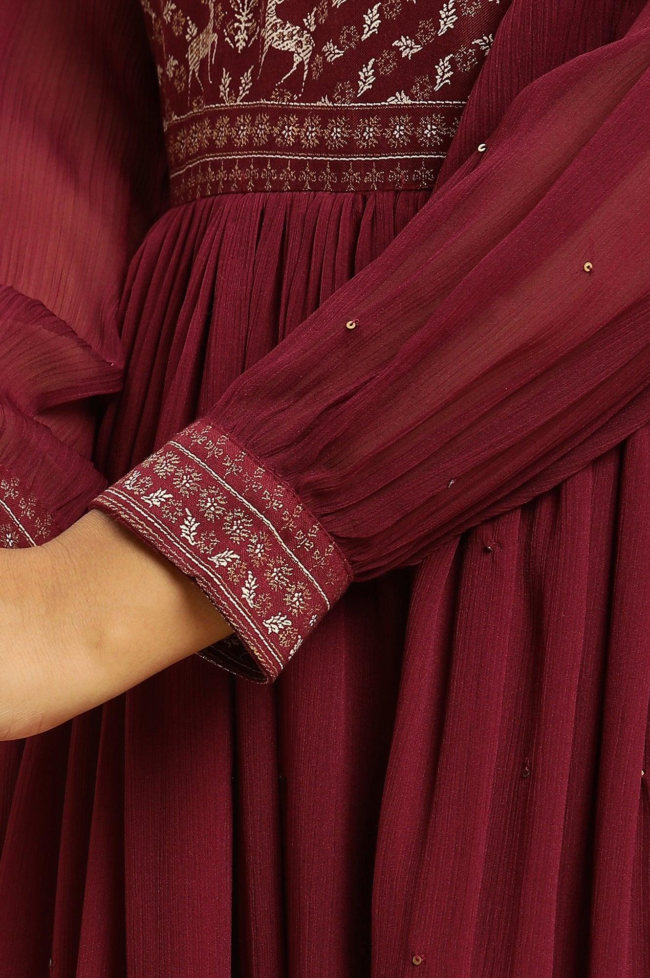 Wine Heavy Embroidered Festive Dress - wforwoman